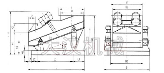 矿用振动筛外形示意图 矿用振动筛外形示意图