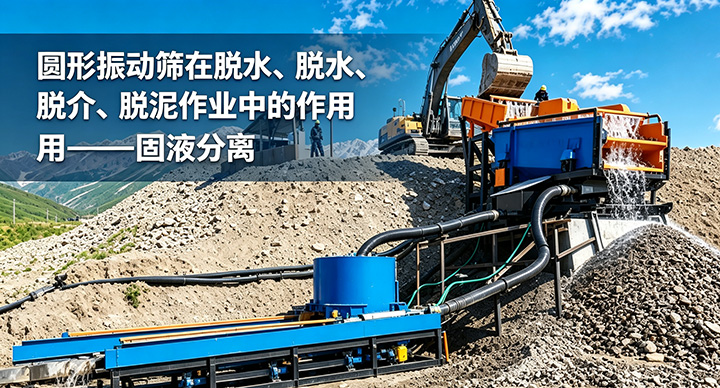 圆形振动筛用于脱水脱介脱泥作业，实现矿浆固液分离，矿山现场实拍